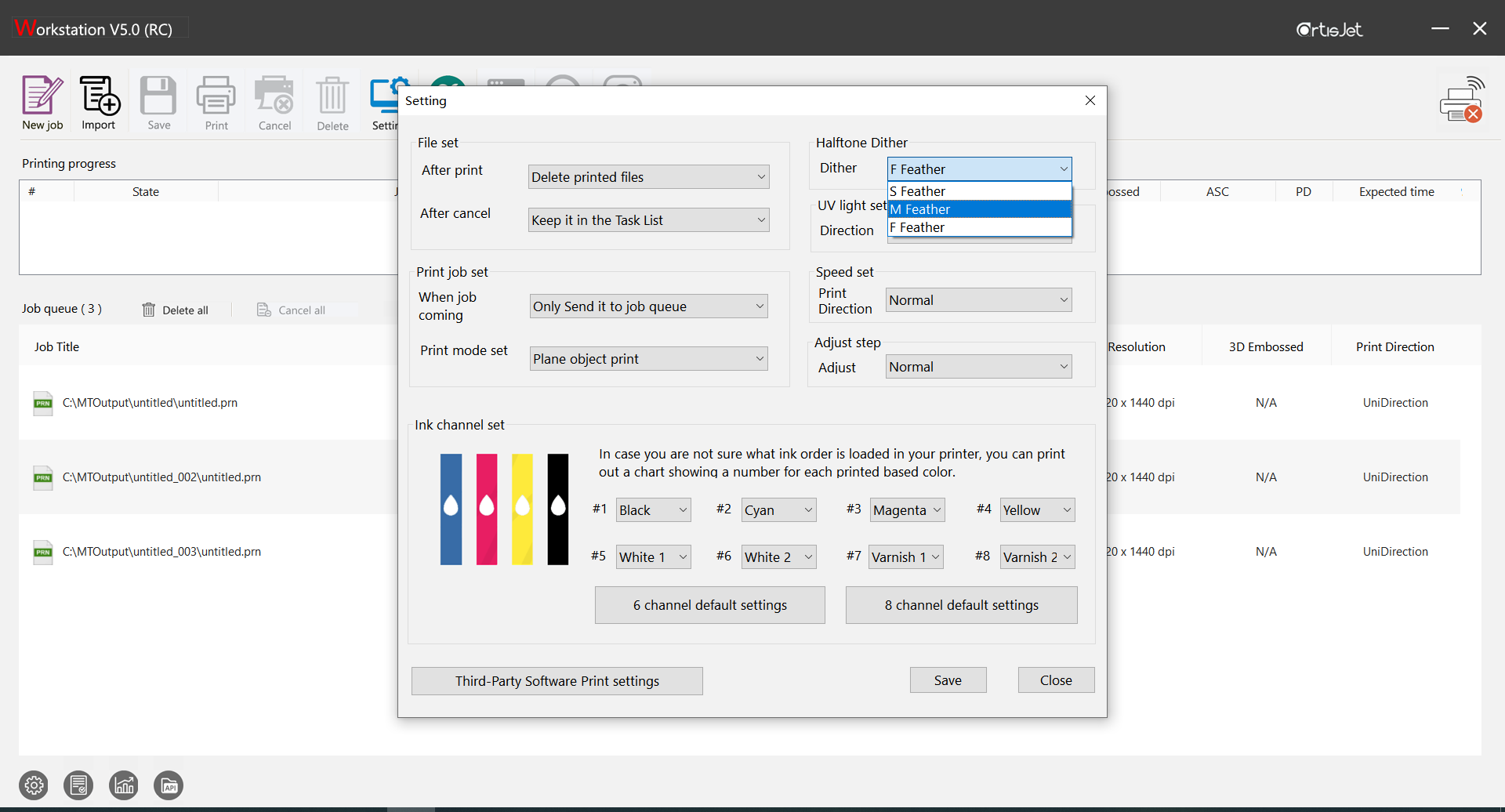 feather setting in printing software