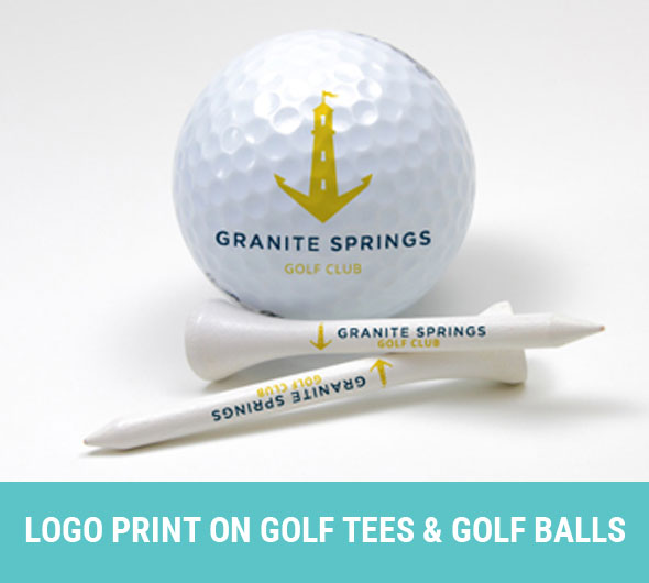 logo print on golf tees and golf balls