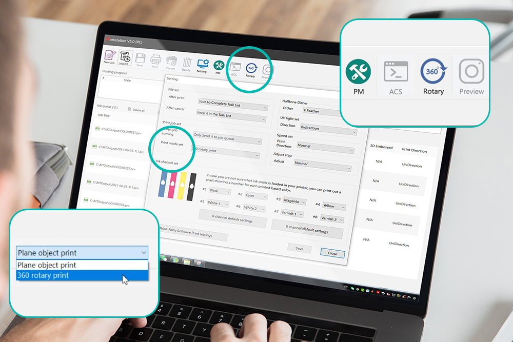 360 rotary print mode setting software