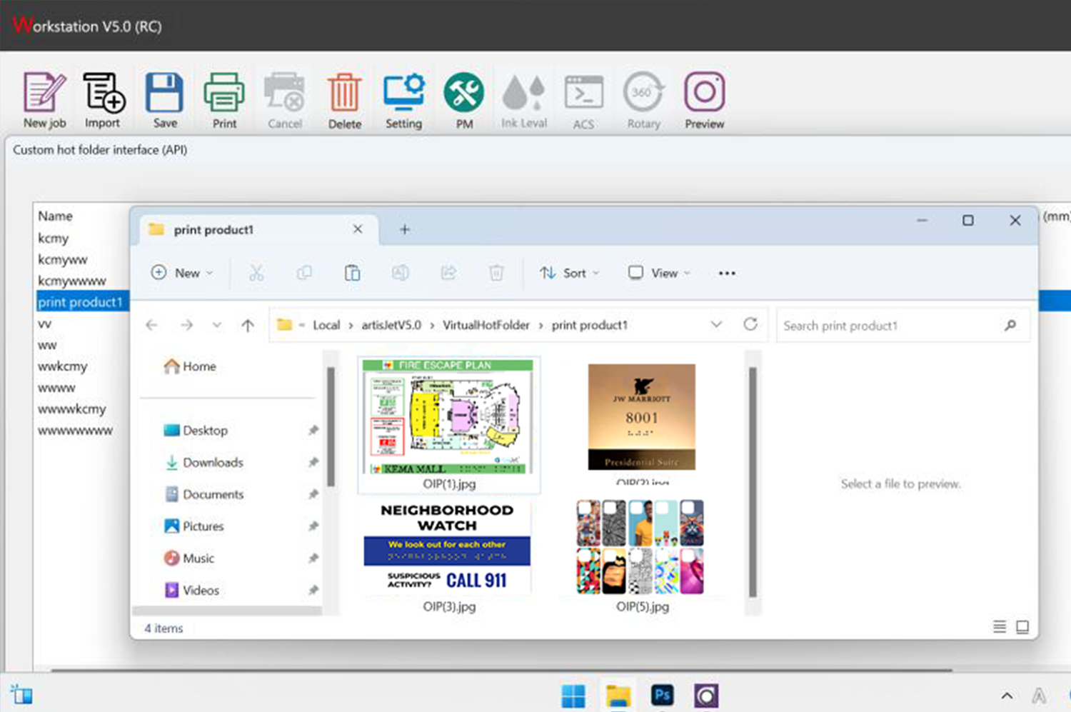 artisJet Workstation software interface