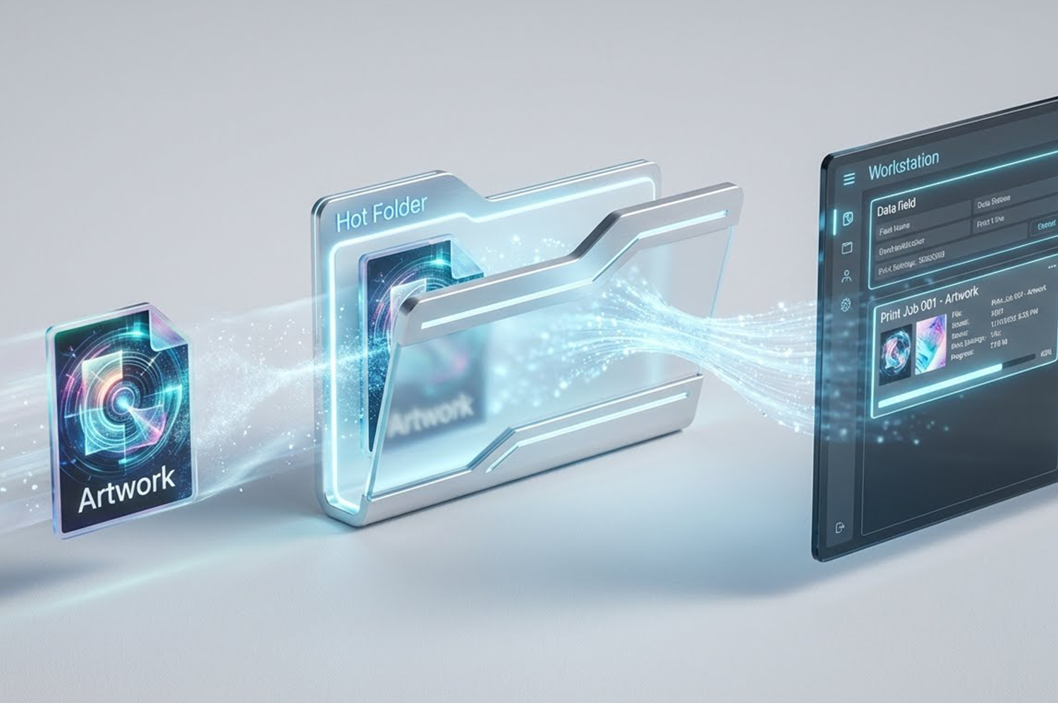 Designer preparing print job at workstation