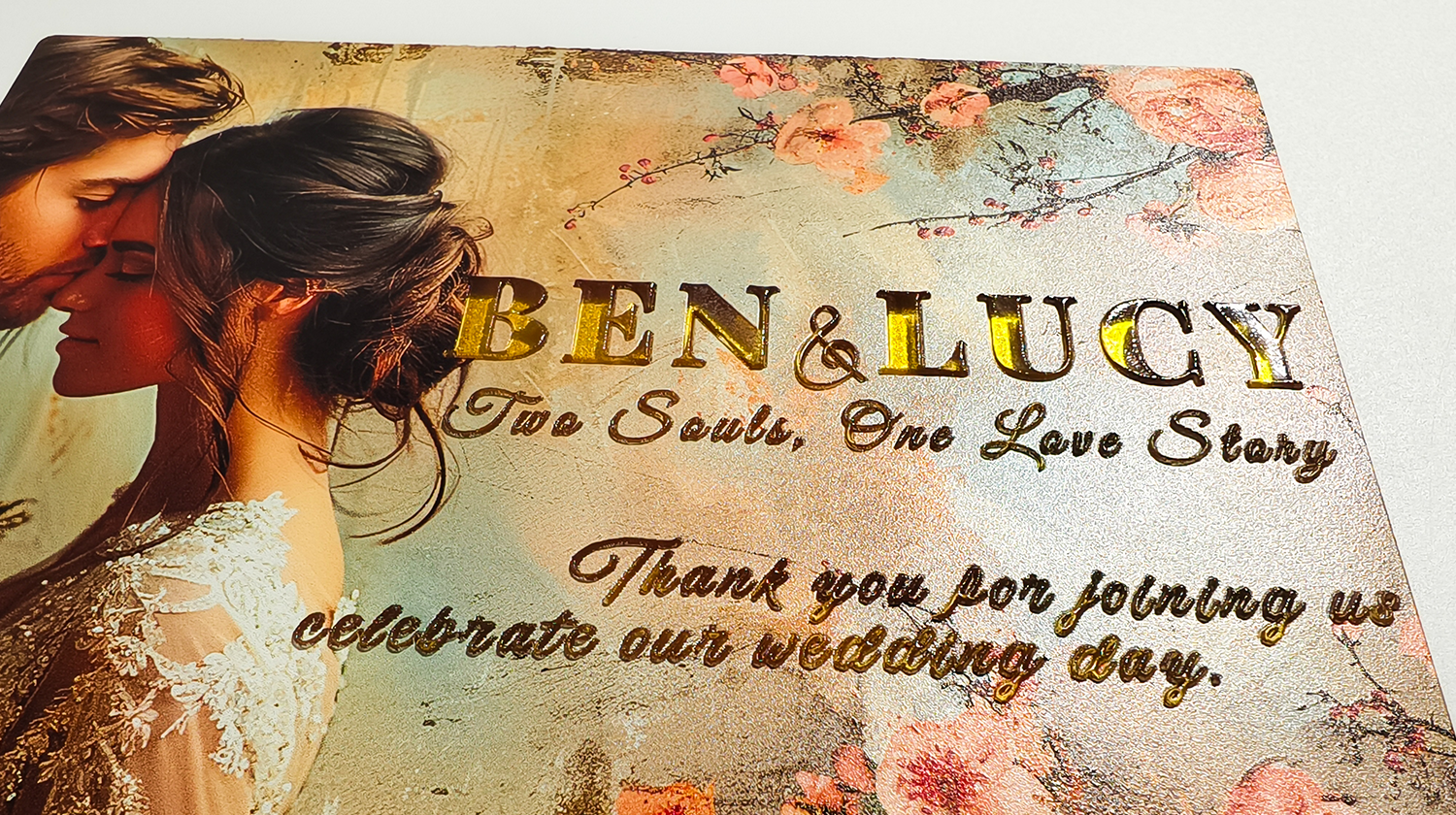 3 types of gold effects: glossy non-textured, glossy/matte textured (with braille)